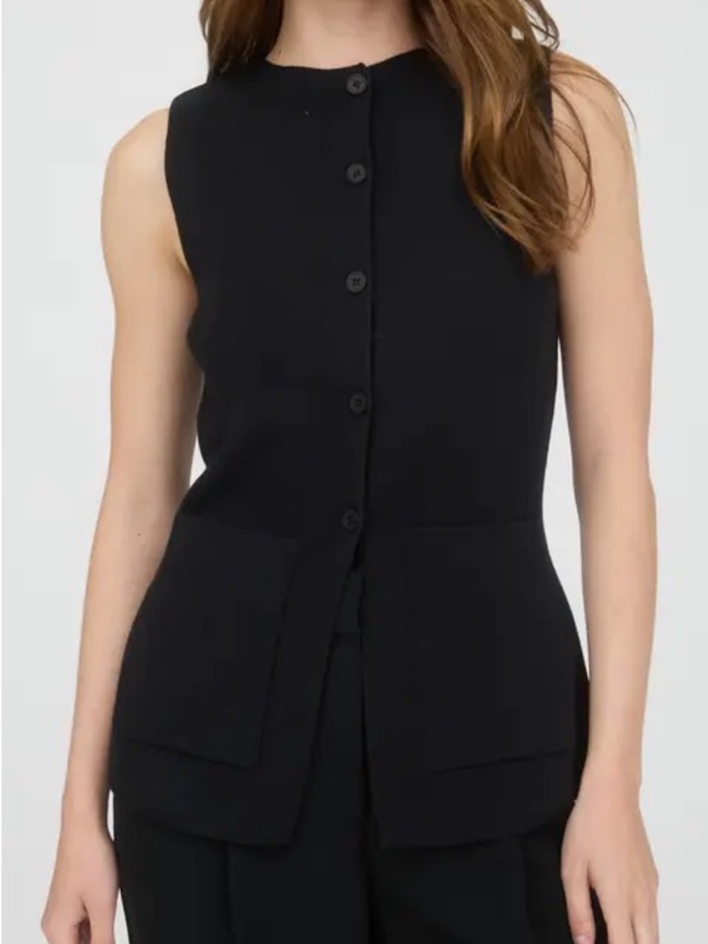 Sleeveless Button-Front Knit Vest in Black
